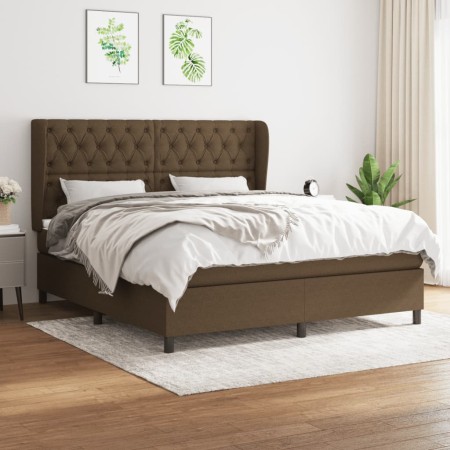 Cama box spring con colchón tela marrón oscuro 160x200 cm de , Camas y somieres - Ref: Foro24-3128216, Precio: 617,39 €, Desc...