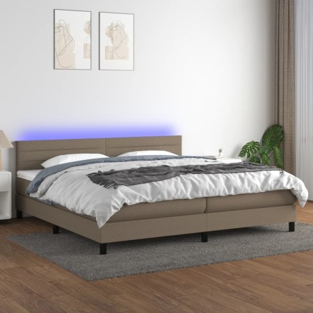 Cama box spring colchón y luces LED tela gris taupe 200x200 cm de , Camas y somieres - Ref: Foro24-3133265, Precio: 626,45 €,...