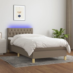 Cama box spring con colchón LED tela gris taupe 100x200 cm de , Camas y somieres - Ref: Foro24-3133937, Precio: 352,28 €, Des...