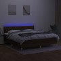 Cama box spring con colchón LED tela marrón oscuro 160x200 cm de , Camas y somieres - Ref: Foro24-3133968, Precio: 510,04 €, ...