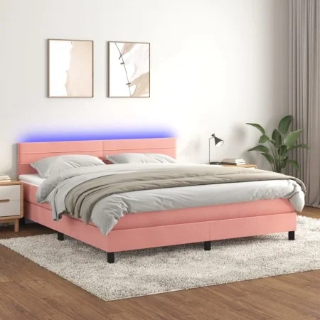 Box spring bed with mattress and LED pink velvet 160x200 cm by , Beds and slatted bases - Ref: Foro24-3134476, Price: 441,64 ...