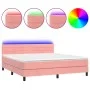 Box spring bed with mattress and LED pink velvet 160x200 cm by , Beds and slatted bases - Ref: Foro24-3134476, Price: 441,64 ...