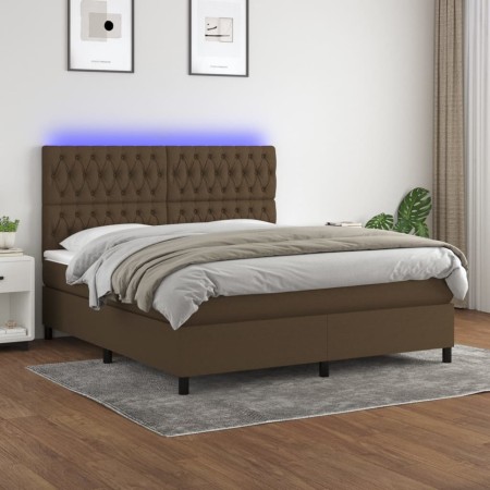 Cama box spring colchón luces LED tela marrón oscuro 160x200cm de , Camas y somieres - Ref: Foro24-3135128, Precio: 611,85 €,...