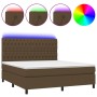 Cama box spring colchón luces LED tela marrón oscuro 160x200cm de , Camas y somieres - Ref: Foro24-3135128, Precio: 611,85 €,...