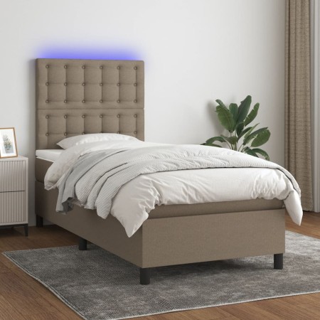 Cama box spring colchón y luces LED tela gris taupe 100x200 cm de , Camas y somieres - Ref: Foro24-3135177, Precio: 389,27 €,...