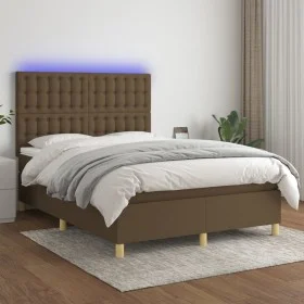 Cama box spring colchón luces LED tela marrón oscuro 140x200cm de , Camas y somieres - Ref: Foro24-3135760, Precio: 495,20 €,...