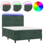 Cama box spring colchón y LED terciopelo verde oscuro 140x200cm de , Camas y somieres - Ref: Foro24-3136188, Precio: 495,40 €...