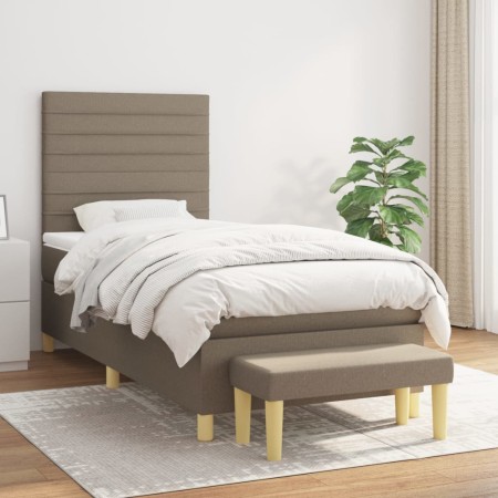 Cama box spring con colchón tela gris taupe 100x200 cm de , Camas y somieres - Ref: Foro24-3137217, Precio: 393,98 €, Descuen...