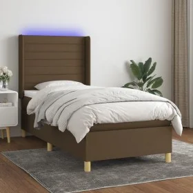 Cama box spring colchón y luces LED tela marrón oscuro 80x200cm de , Camas y somieres - Ref: Foro24-3138912, Precio: 335,22 €...