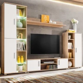 Mueble salón pared para TV con luces LED roble Sonoma y blanco de vidaXL, Muebles TV - Ref: Foro24-246030, Precio: 443,53 €, ...