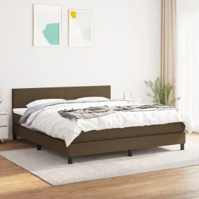 Cama box spring con colchón tela marrón oscuro 180x200 cm de , Camas y somieres - Ref: Foro24-3139916, Precio: 526,42 €, Desc...