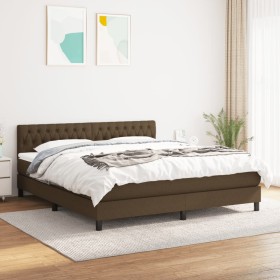 Cama box spring con colchón tela marrón oscuro 180x200 cm de , Camas y somieres - Ref: Foro24-3140316, Precio: 557,42 €, Desc...