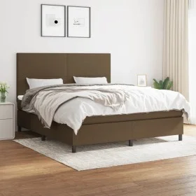 Cama box spring con colchón tela marrón oscuro 180x200 cm de , Camas y somieres - Ref: Foro24-3141636, Precio: 597,81 €, Desc...