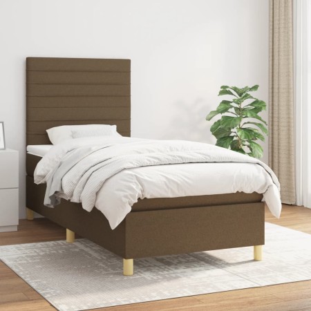 Cama box spring con colchón tela marrón oscuro 80x200 cm de , Camas y somieres - Ref: Foro24-3142372, Precio: 323,93 €, Descu...