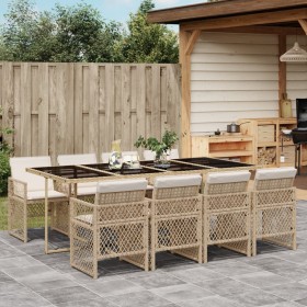 Set comedor de jardín 9 pzas con cojines ratán sintético beige en Conjuntos de jardín | Comprar online en Foru.es