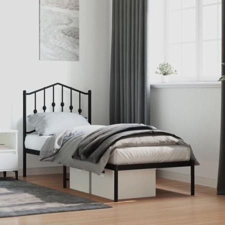 Estructura de cama con cabecero metal negro 75x190 cm de , Camas y somieres - Ref: Foro24-373779, Precio: 71,34 €, Descuento: %