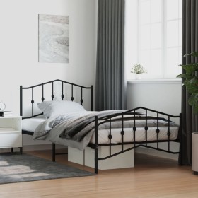 Estructura de cama con cabecero y estribo metal negro 107x203cm de , Camas y somieres - Ref: Foro24-373803, Precio: 82,78 €, ...