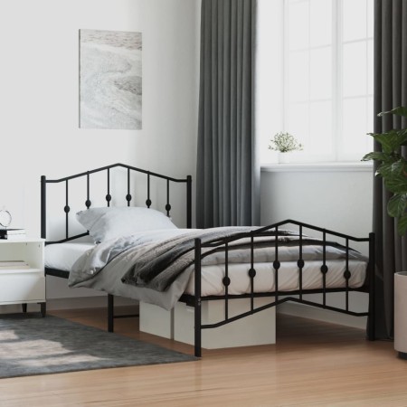 Estructura de cama con cabecero y estribo metal negro 107x203cm de , Camas y somieres - Ref: Foro24-373803, Precio: 82,78 €, ...