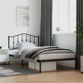 Estructura de cama con cabecero metal negro 107x203 cm de , Camas y somieres - Ref: Foro24-373785, Precio: 67,34 €, Descuento: %