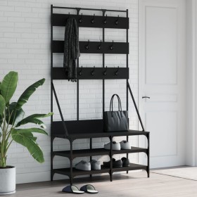 Perchero con zapatero negro 100x40x184 cm de , Organizadores de vestidores y perchas de barra - Ref: Foro24-837857, Precio: 9...