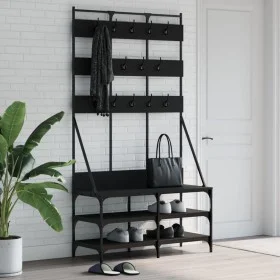 Perchero con zapatero negro 100x40x184 cm de , Organizadores de vestidores y perchas de barra - Ref: Foro24-837857, Precio: 9...