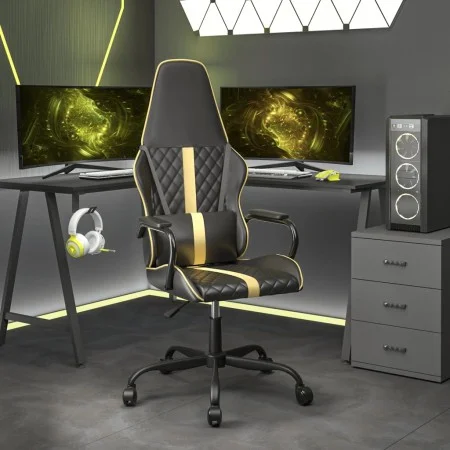 Silla gaming con masaje cuero sintético dorado y negro de , Sillones para videojuegos - Ref: Foro24-345559, Precio: 104,69 €,...