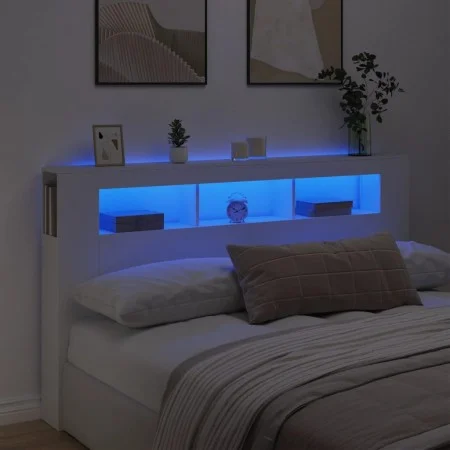 Headboard with LED white engineered wood 180x18.5x103.5 cm by , Headboards and footboards - Ref: Foro24-837358, Price: 102,41...
