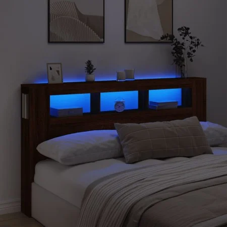 Cabecero LED madera ingeniería marrón roble 180x18,5x103,5 cm de , Cabeceros y pies de cama - Ref: Foro24-837364, Precio: 99,...