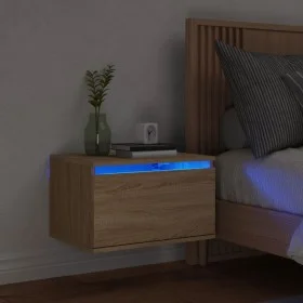 Mesita de noche de pared con luces LED roble Sonoma de , Mesitas de noche - Ref: Foro24-836830, Precio: 42,91 €, Descuento: %