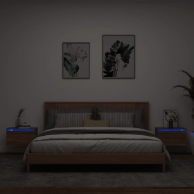 Mesitas de noche de pared con luces LED 2 unidades roble marrón de , Mesitas de noche - Ref: Foro24-836839, Precio: 72,03 €, ...