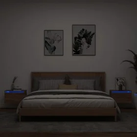 Mesitas de noche de pared con luces LED 2 unidades roble marrón by , Nightstands - Ref: Foro24-836839, Price: 70,48 €, Discou...