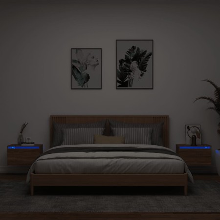 Mesitas de noche de pared con luces LED 2 unidades roble marrón de , Mesitas de noche - Ref: Foro24-836839, Precio: 72,03 €, ...