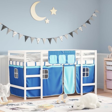 Cama alta para niños con cortinas madera pino azul 90x200 cm de , Camas y somieres - Ref: Foro24-3206968, Precio: 201,50 €, D...