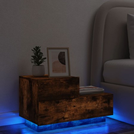 Mesita de noche con luces LED roble ahumado 70x36x40,5 cm de , Mesitas de noche - Ref: Foro24-836781, Precio: 69,21 €, Descue...