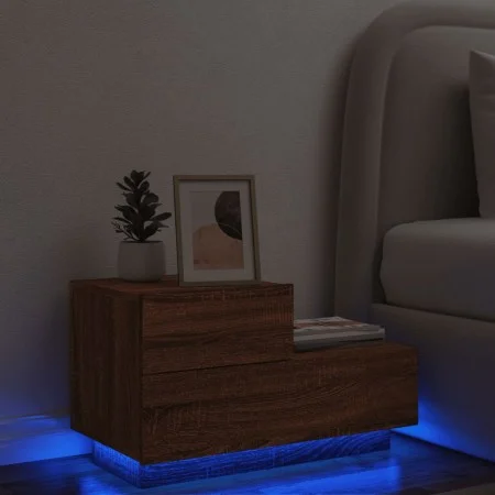 Mesita de noche con luces LED roble marrón 70x36x40,5 cm de , Mesitas de noche - Ref: Foro24-836783, Precio: 69,82 €, Descuen...