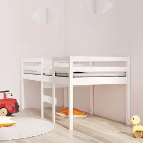 White high bed solid pine wood 80x200 cm by , Beds and slatted bases - Ref: Foro24-821610, Price: 167,26 €, Discount: %