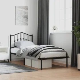 Bed frame with black metal headboard 90x190 cm by , Beds and slatted bases - Ref: Foro24-373781, Price: 69,33 €, Discount: %