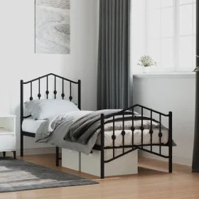 Estructura de cama con cabecero y estribo metal negro 75x190 cm de , Camas y somieres - Ref: Foro24-373797, Precio: 71,56 €, ...