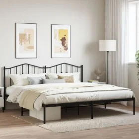 Bed frame with black metal headboard 193x203 cm by , Beds and slatted bases - Ref: Foro24-373795, Price: 101,16 €, Discount: %