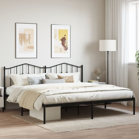 Estructura de cama con cabecero metal negro 193x203 cm de , Camas y somieres - Ref: Foro24-373795, Precio: 102,57 €, Descuent...