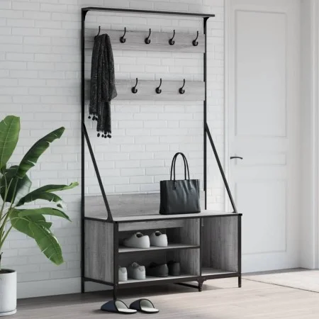 Perchero con zapatero gris Sonoma 100x41x184 cm de , Organizadores de vestidores y perchas de barra - Ref: Foro24-837870, Pre...