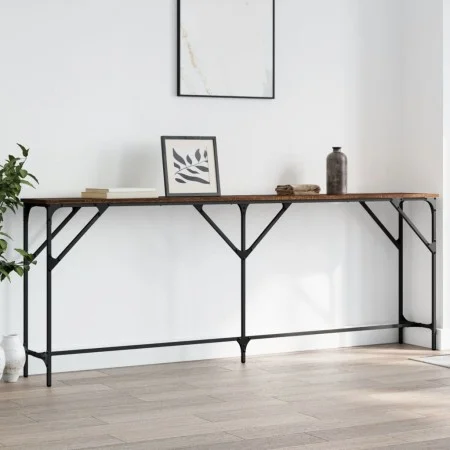 Engineered wood brown oak console table 200x29x75 cm by , Side tables - Ref: Foro24-837781, Price: 67,61 €, Discount: %