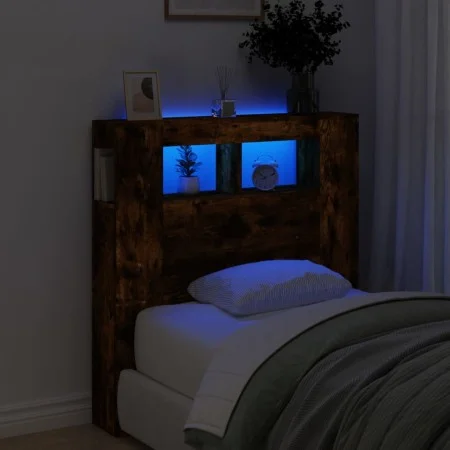 Cabecero LED madera ingeniería roble ahumado 100x18,5x103,5 cm de , Cabeceros y pies de cama - Ref: Foro24-837334, Precio: 57...