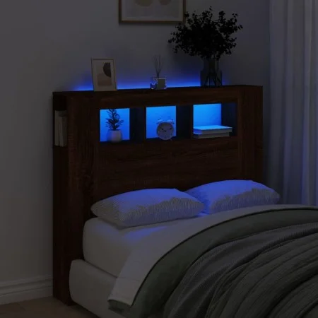 LED-Kopfteil aus Holzwerkstoff, braune Eiche, 120 x 18,5 x 103,5 cm von , Kopf- und Fußteile - Ref: Foro24-837343, Preis: 67,...