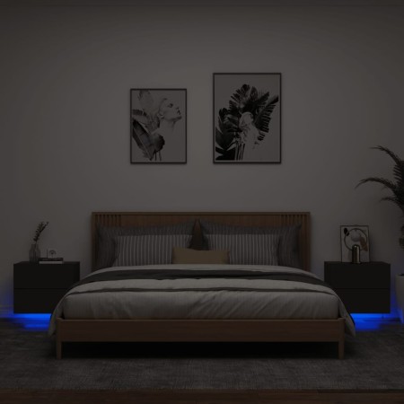 Mesitas de noche de pared con luces LED 2 unidades negro de , Mesitas de noche - Ref: Foro24-836815, Precio: 90,12 €, Descuen...
