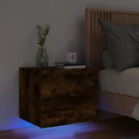 Mesita de noche de pared con luces LED roble ahumado de , Mesitas de noche - Ref: Foro24-836820, Precio: 54,91 €, Descuento: %