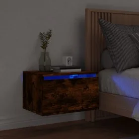 Wall-mounted bedside table with LED lights in smoked oak. by , Nightstands - Ref: Foro24-836834, Price: 36,70 €, Discount: %