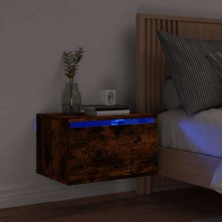 Mesita de noche de pared con luces LED roble ahumado de , Mesitas de noche - Ref: Foro24-836834, Precio: 37,45 €, Descuento: %