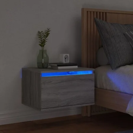 Mesita de noche de pared con luces LED gris Sonoma de , Mesitas de noche - Ref: Foro24-836836, Precio: 38,15 €, Descuento: %