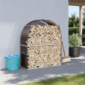 Leñero de acero galvanizado marrón 120x45x140 cm de , Bolsas y soportes de leña - Ref: Foro24-364571, Precio: 58,54 €, Descue...